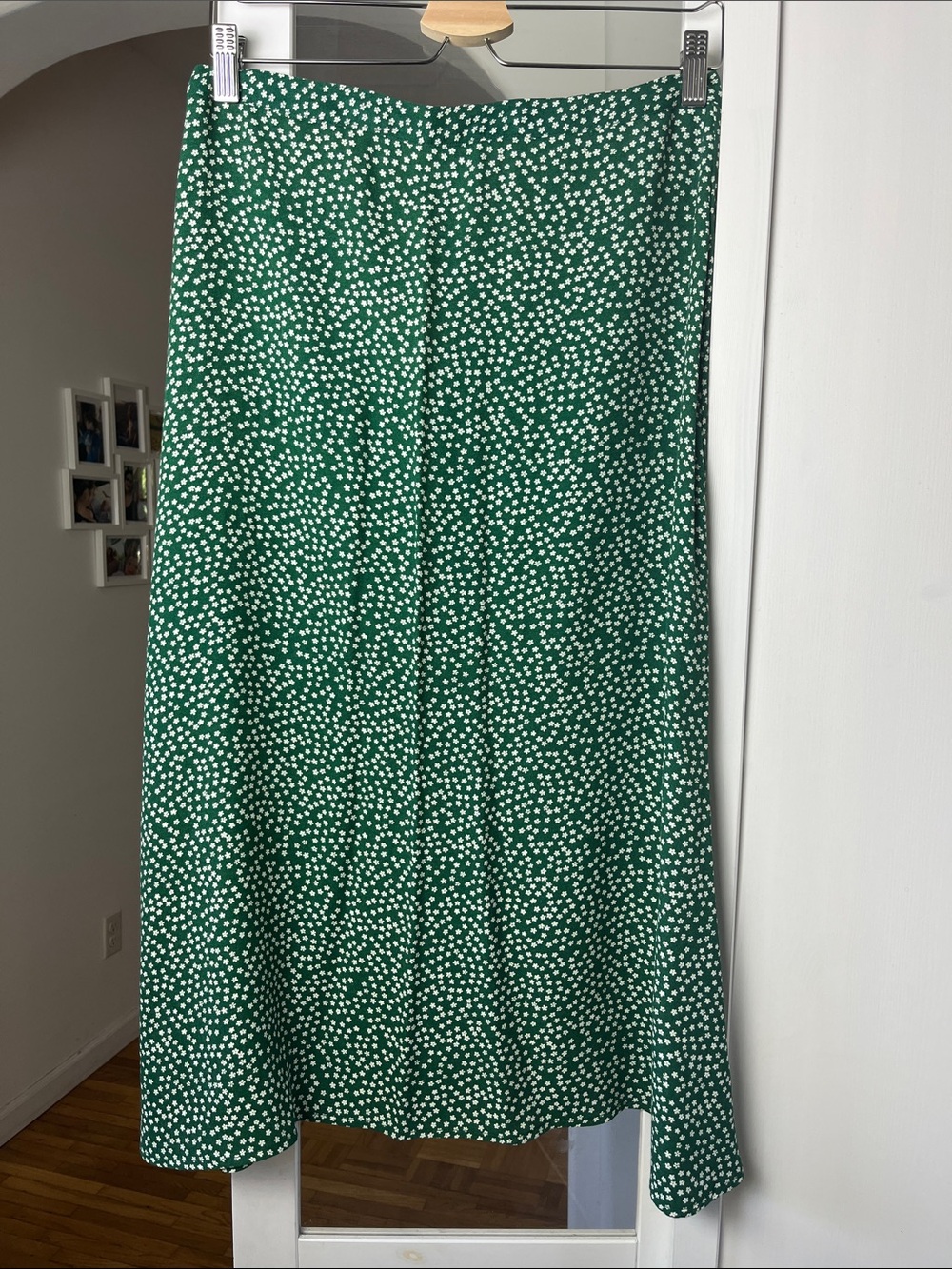 Reformation Green & White Midi Skirt